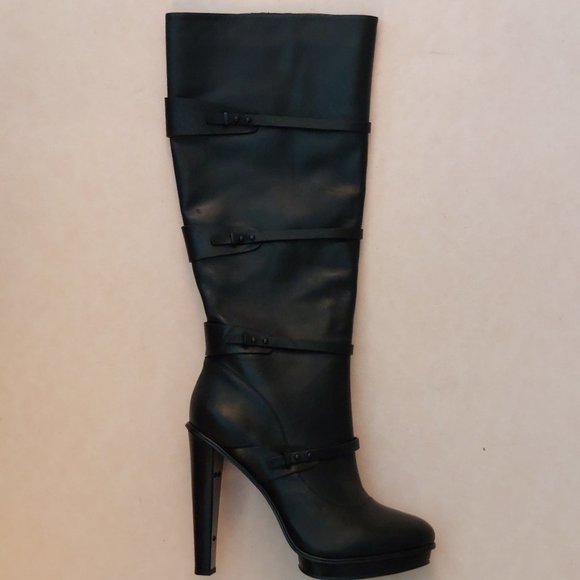 BCBGMAXAZARIA Nitza Black Leather Platform High Heel Boots Retail $495 - Picture 10 of 15